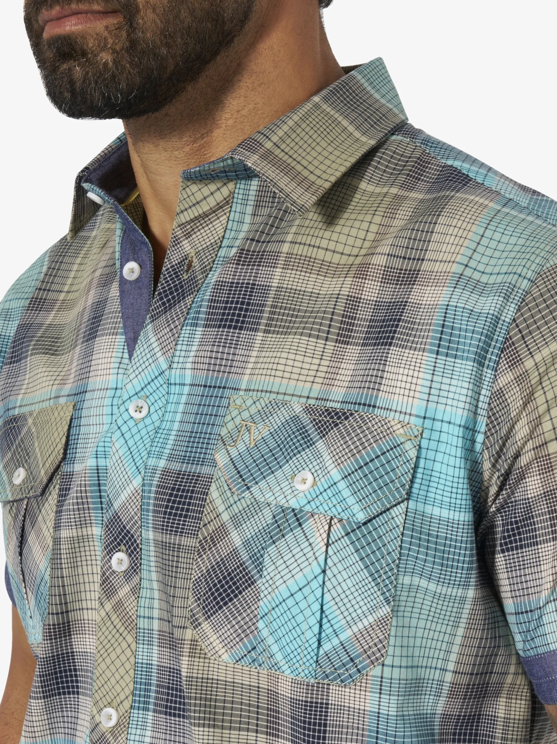 Jan Vanderstorm Herren Kurzarmhemd - KLENGT in beige blau