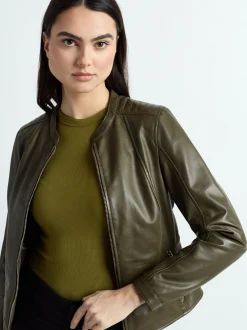 JCC Damen Lederjacke in oliv