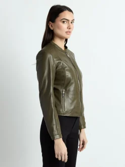 JCC Damen Lederjacke in oliv