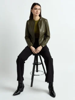 JCC Damen Lederjacke in oliv