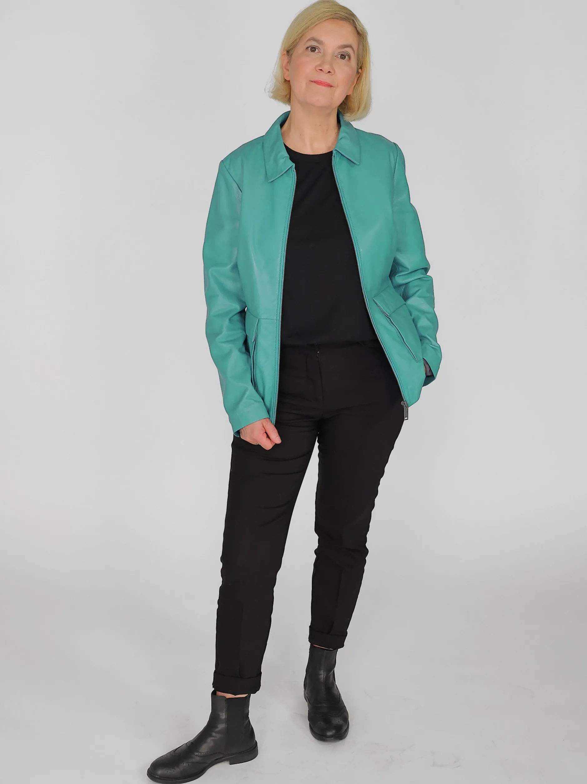 JCC Damen Lederjacke in türkis
