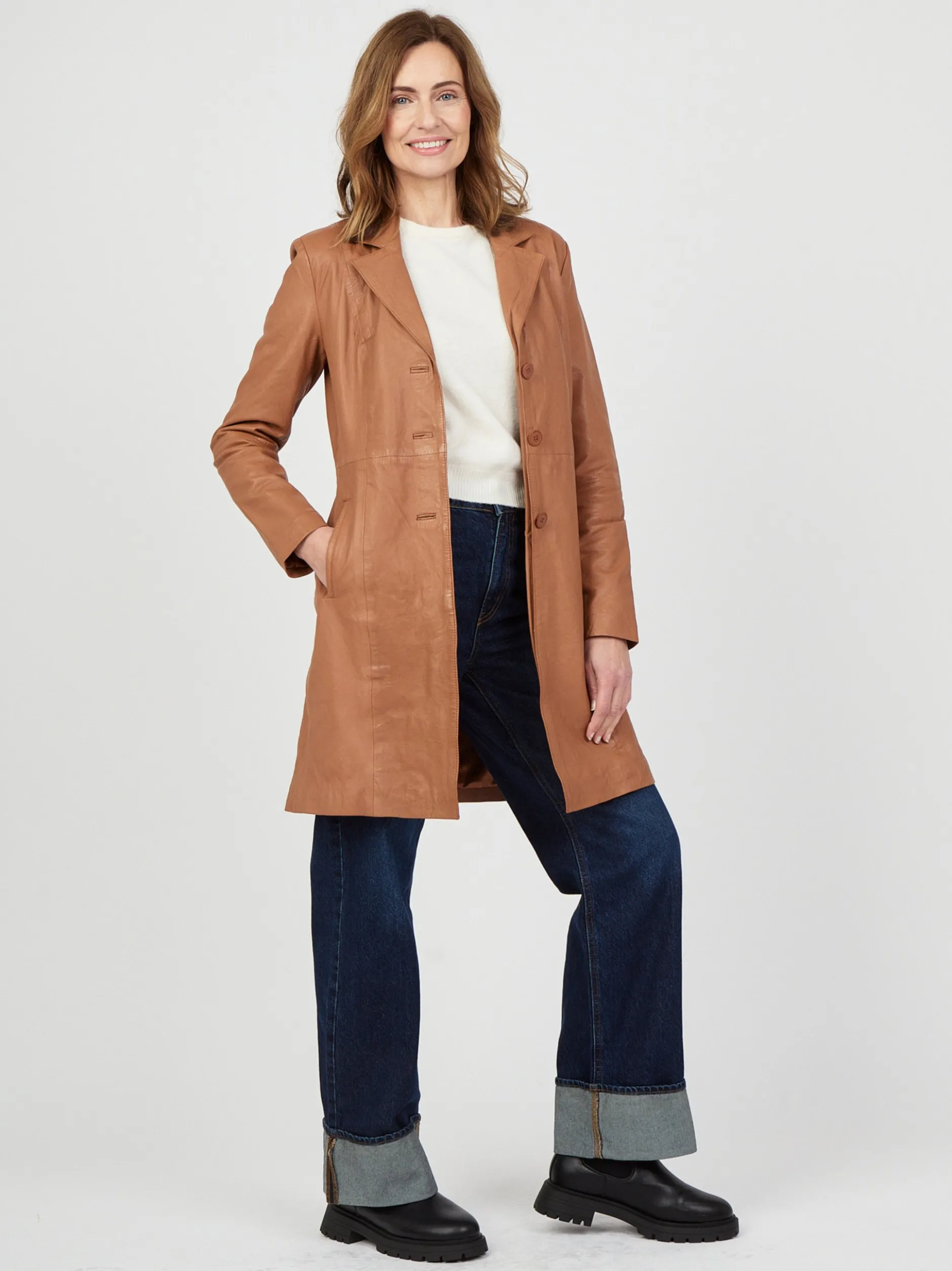 JCC Damen Ledermantel in cognac