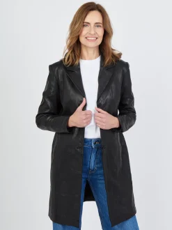 JCC Damen Ledermantel in schwarz
