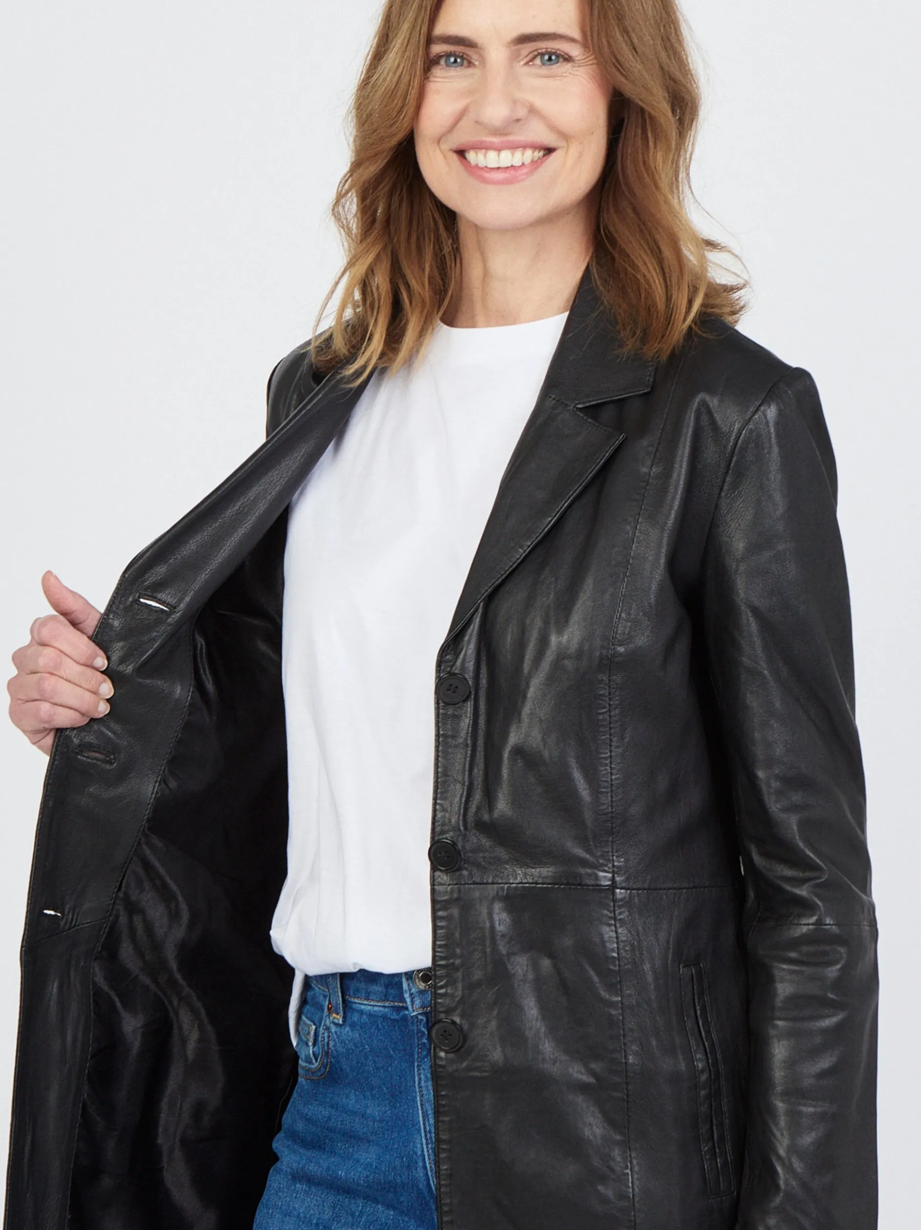 JCC Damen Ledermantel in schwarz