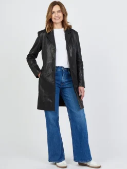 JCC Damen Ledermantel in schwarz
