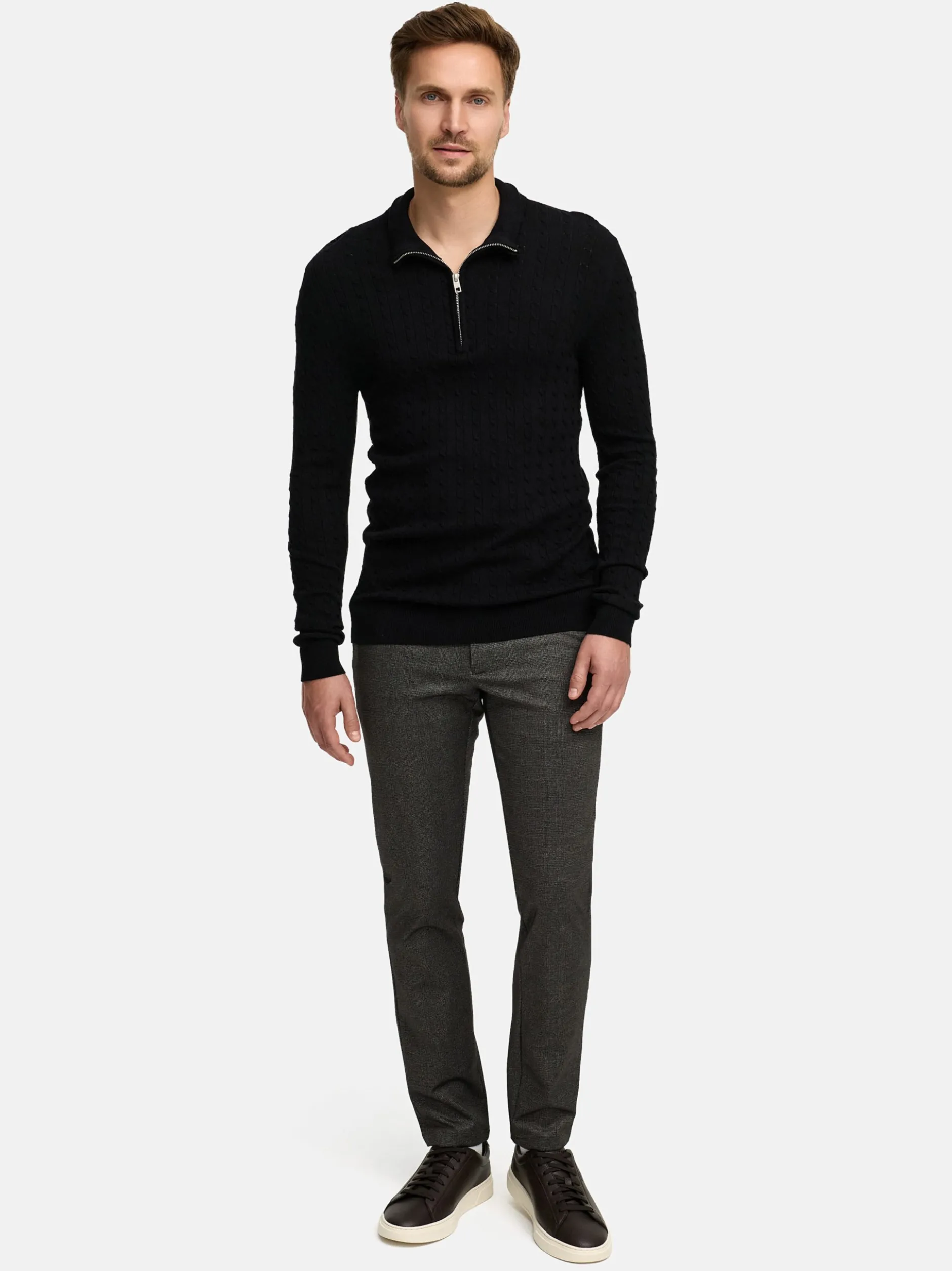 Jeff Herren Strickpullover - JFCamden half zip knit in schwarz