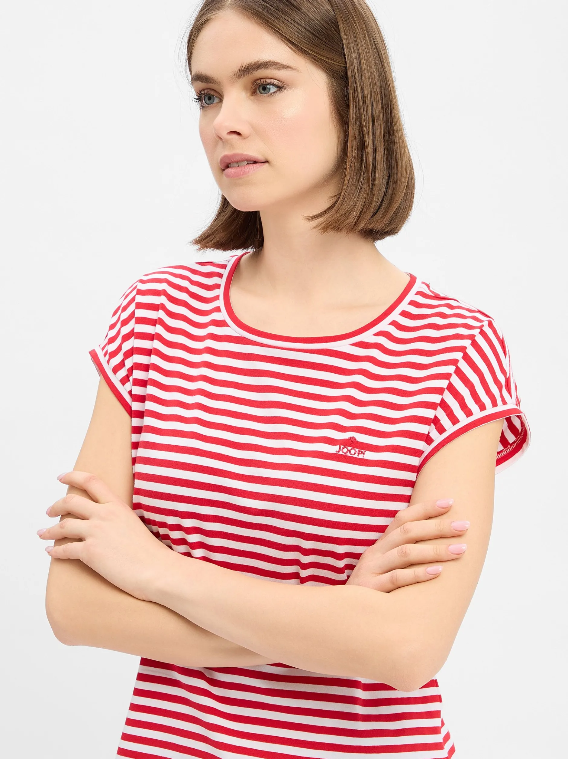 JOOP! Damen T-Shirt - Tulia in rot weiß - Ärmel: kurzarm