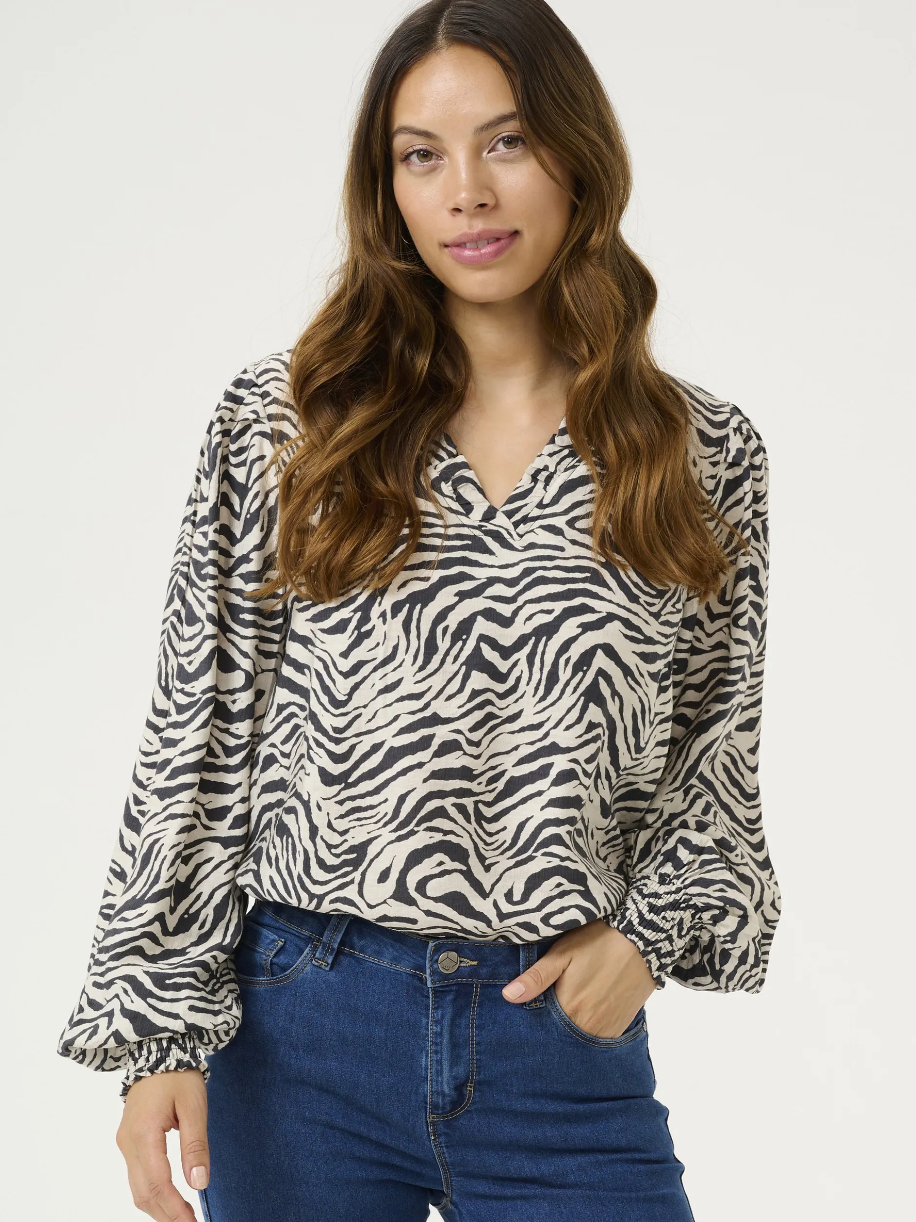 Kaffe Damen Bluse KAjodie in ecru schwarz