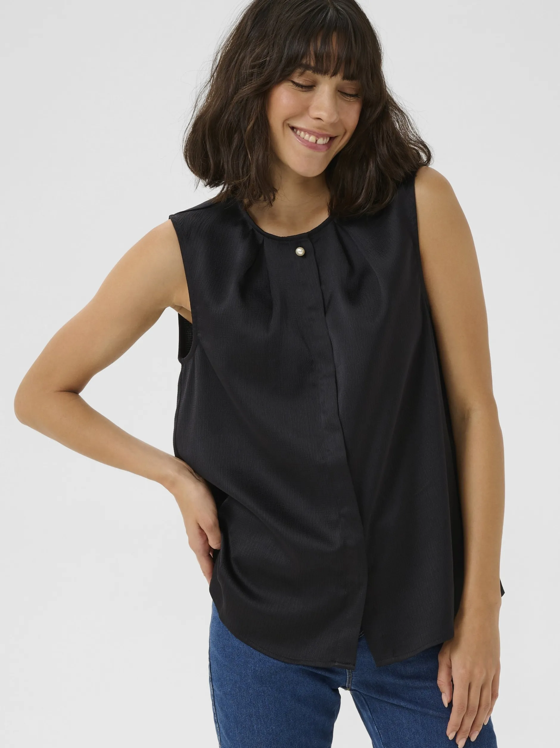 Kaffe Damen Bluse ärmellos KAvera in schwarz