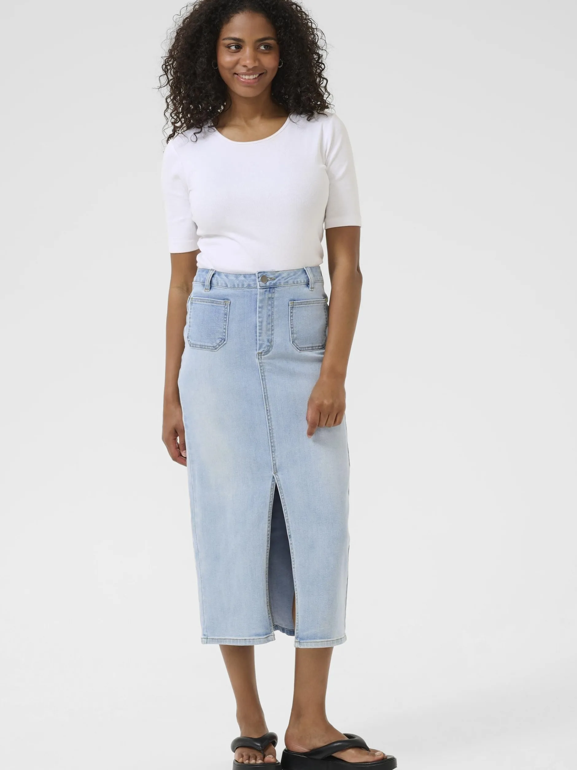 Kaffe Damen Denimrock KAkarla Hohe Taille in light stone denim