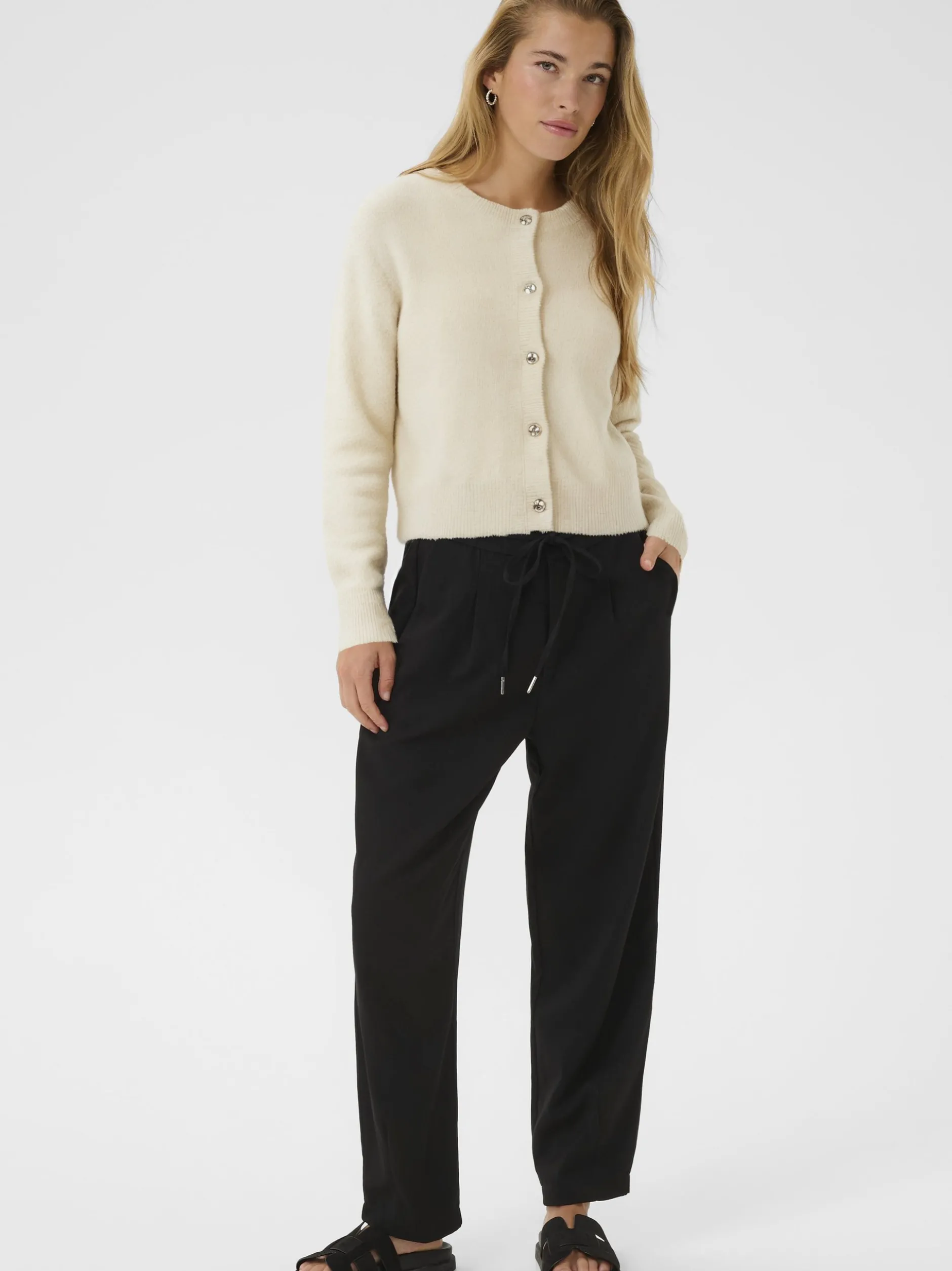 Kaffe Damen Hose KAmerle Hohe Taille in schwarz