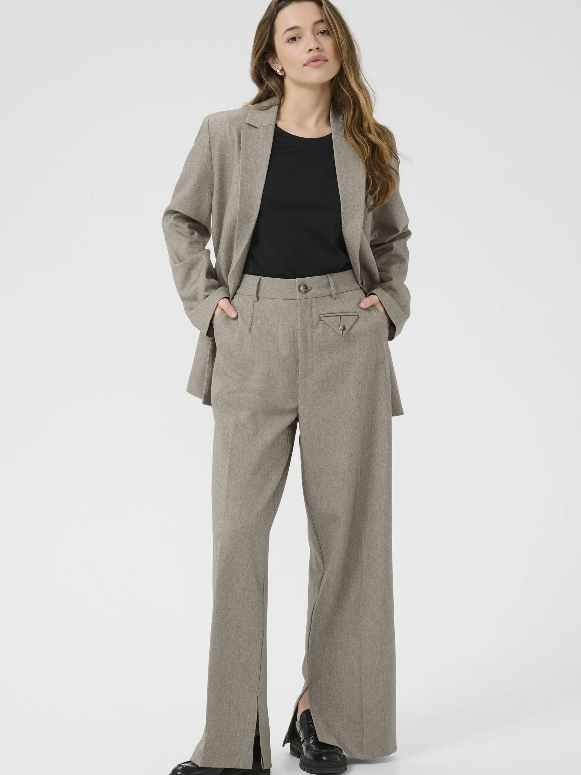 Kaffe Damen Hose KAtilla Hohe Taille in kitt