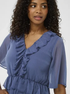 Kaffe Damen Kleid KAdemi Elastische Taille in blau