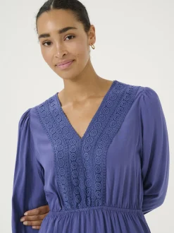 Kaffe Damen Kleid KAfreia Elastische Taille in blau