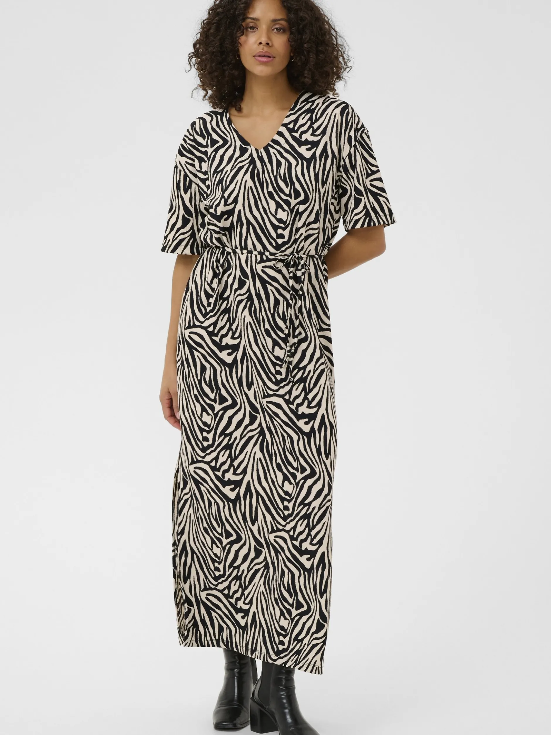 Kaffe Damen Kleid KAivanna in schwarz ecru