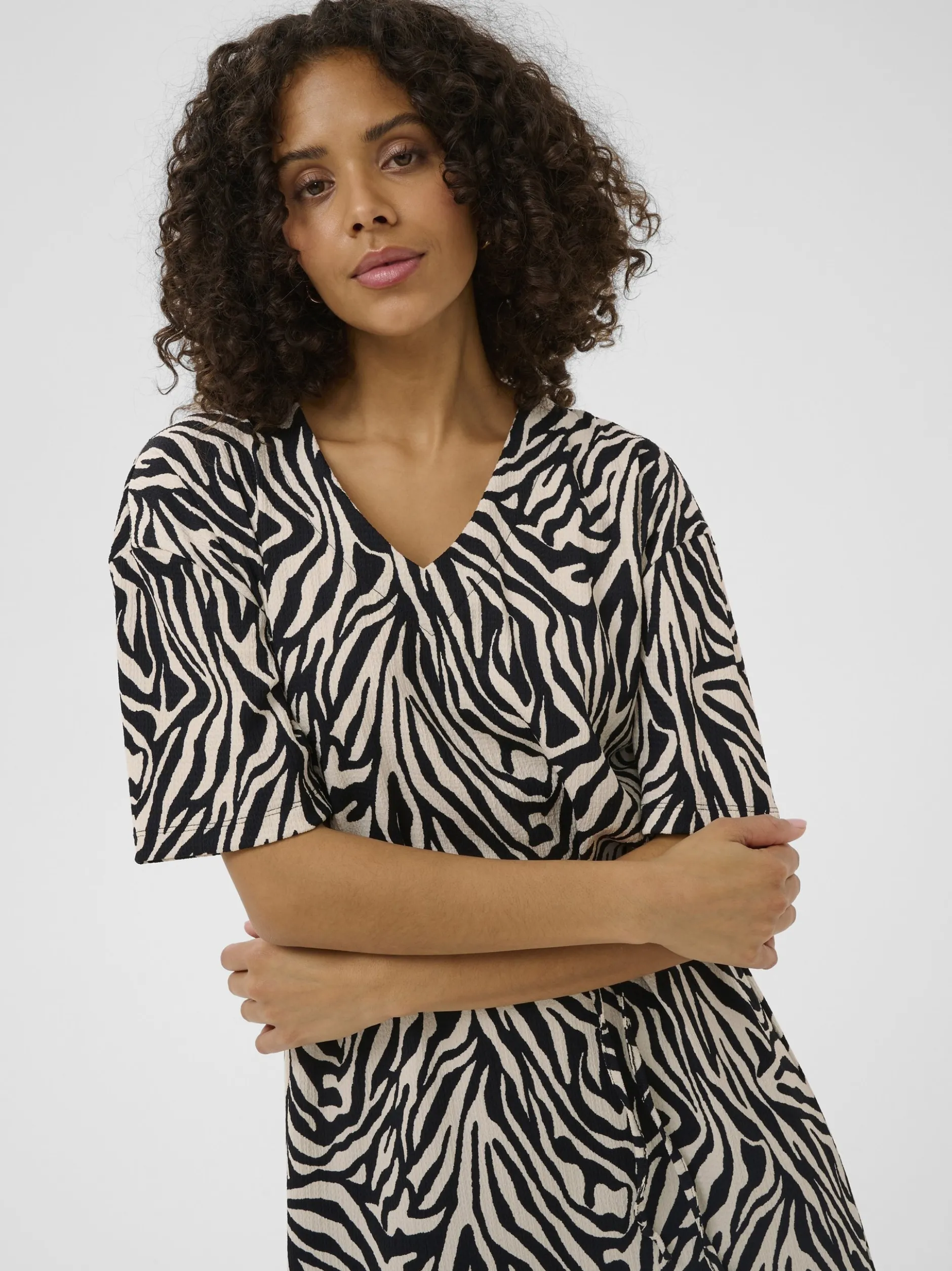 Kaffe Damen Kleid KAivanna in schwarz ecru