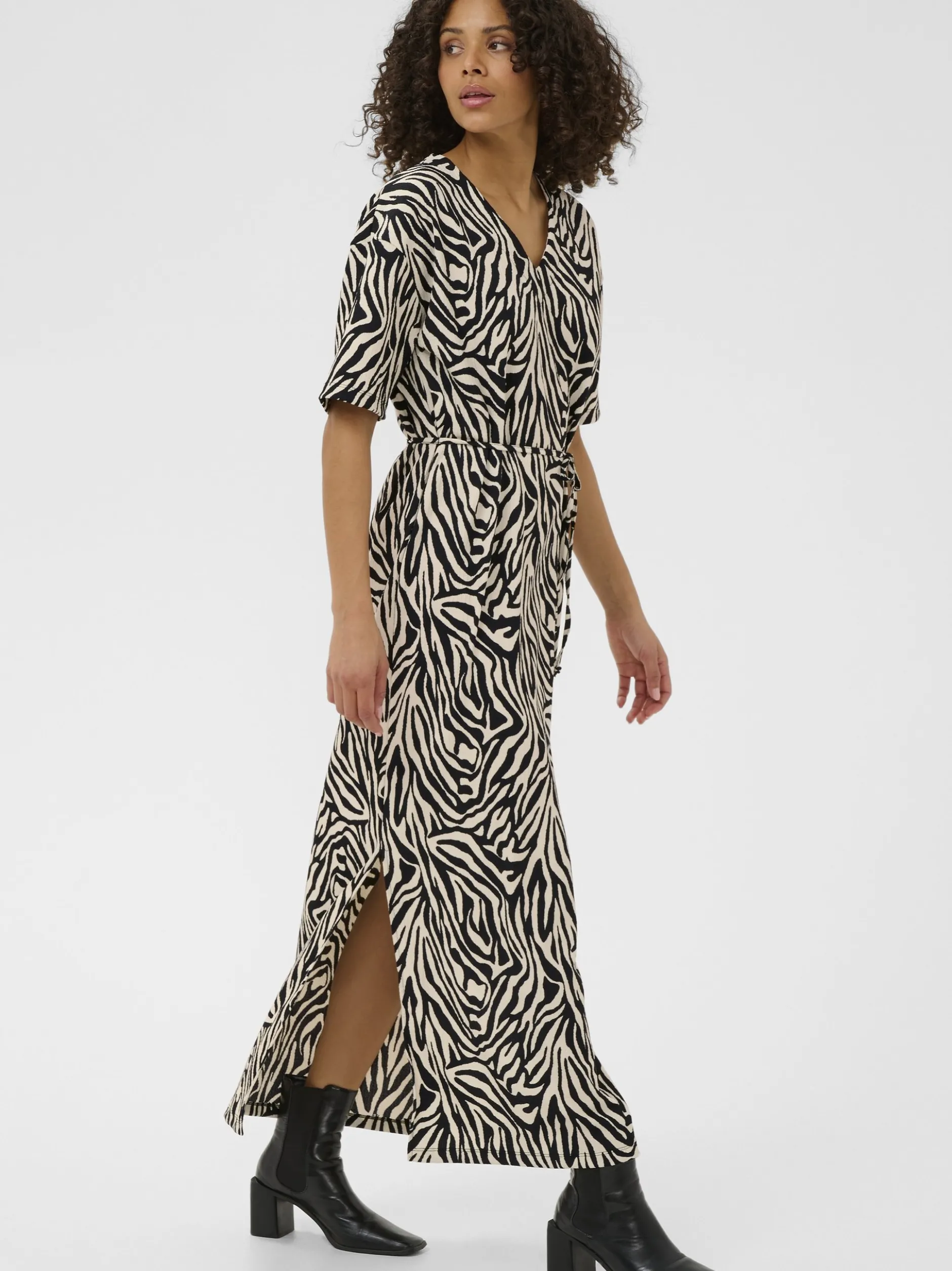 Kaffe Damen Kleid KAivanna in schwarz ecru