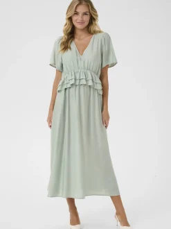 Kaffe Damen Kleid KAjasmin Elastische Taille in grün