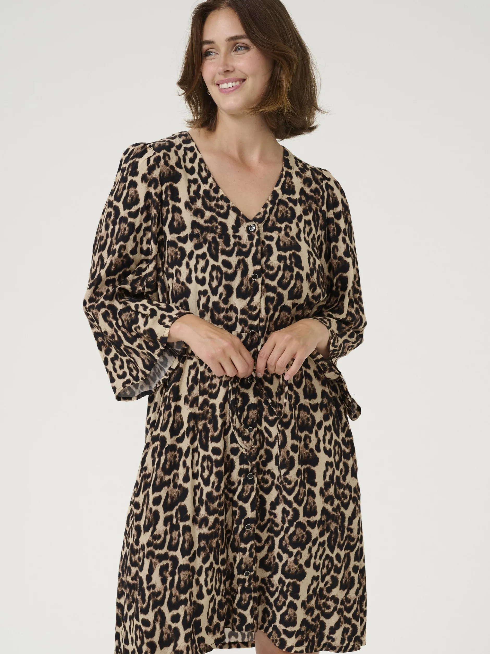 Kaffe Damen Kleid KApedra Elastische Taille in beige schwarz
