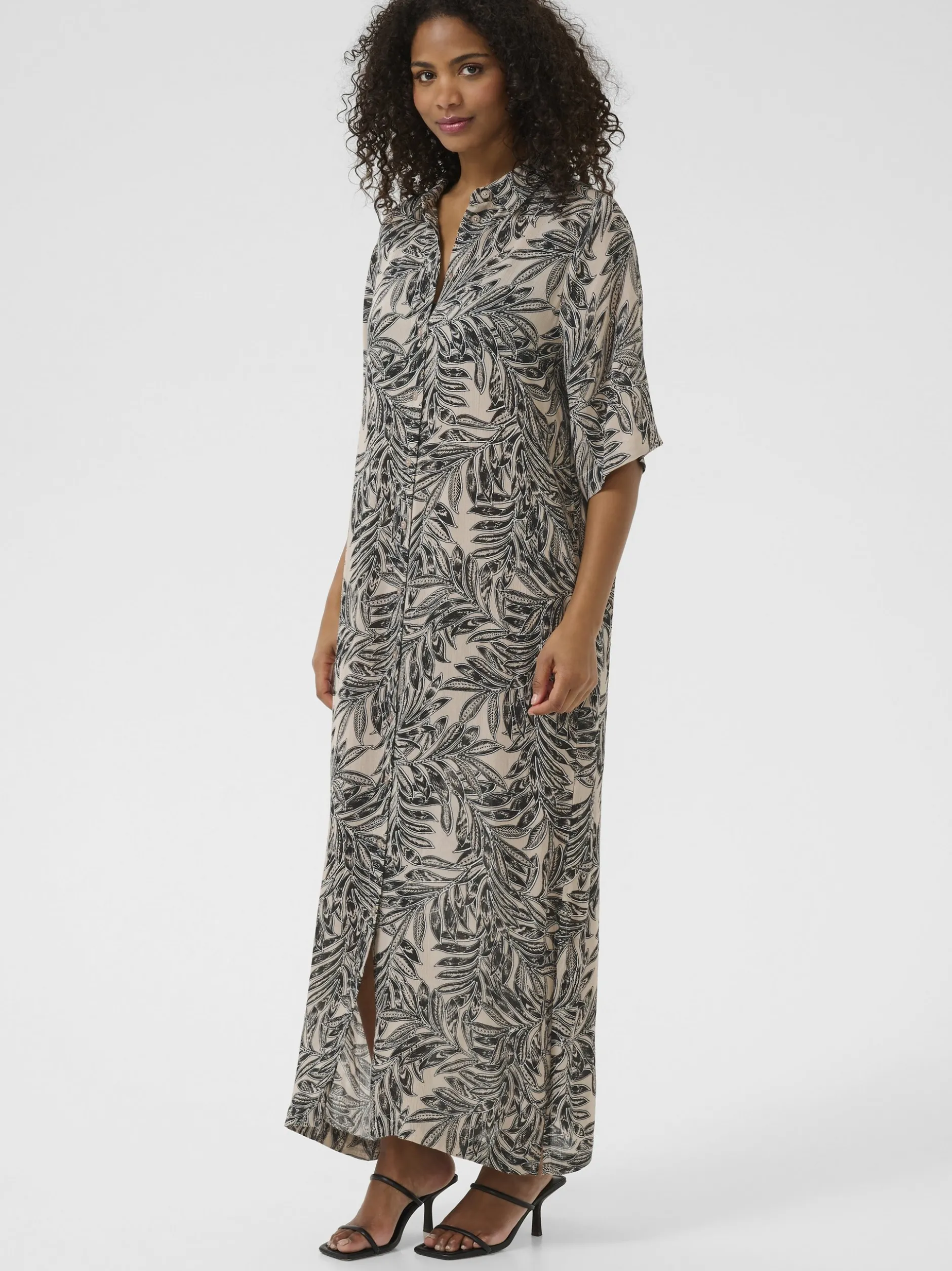 Kaffe Damen Kleid KAthora in ecru schwarz