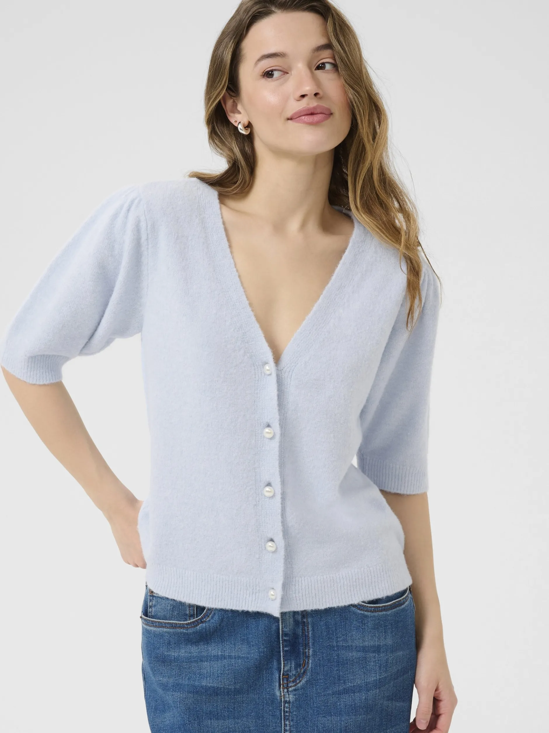 Kaffe Damen Strickjacke KAmarina in hellblau