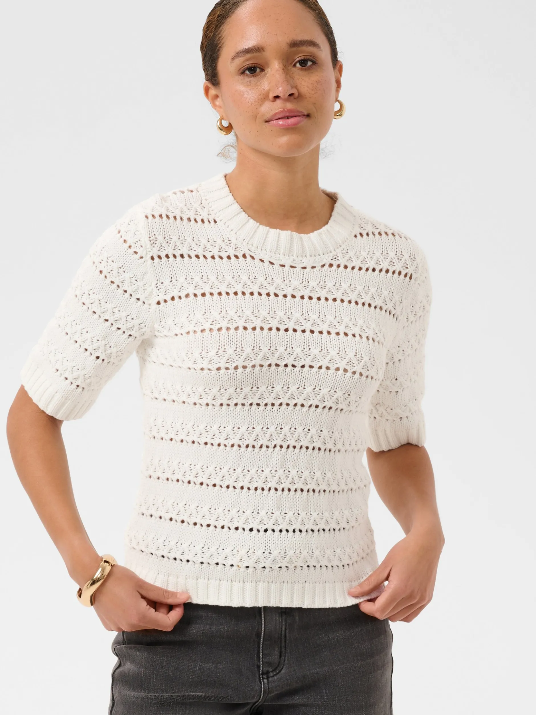 Kaffe Damen Strickpullover KAkaren in weiß
