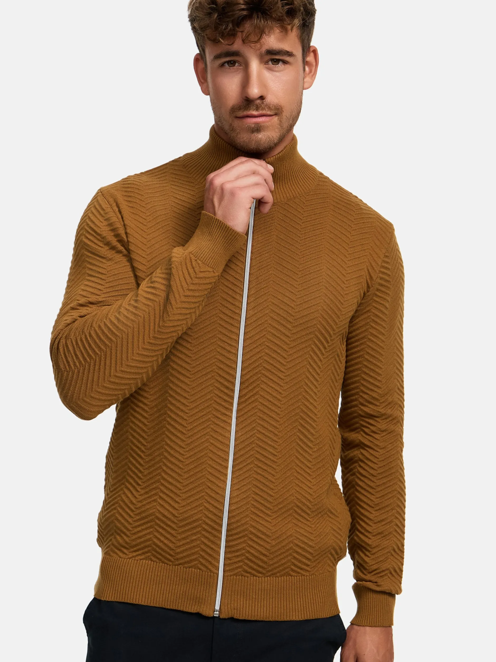 Kronstadt Herren Strickjacke - KSCarlo Zip in braun