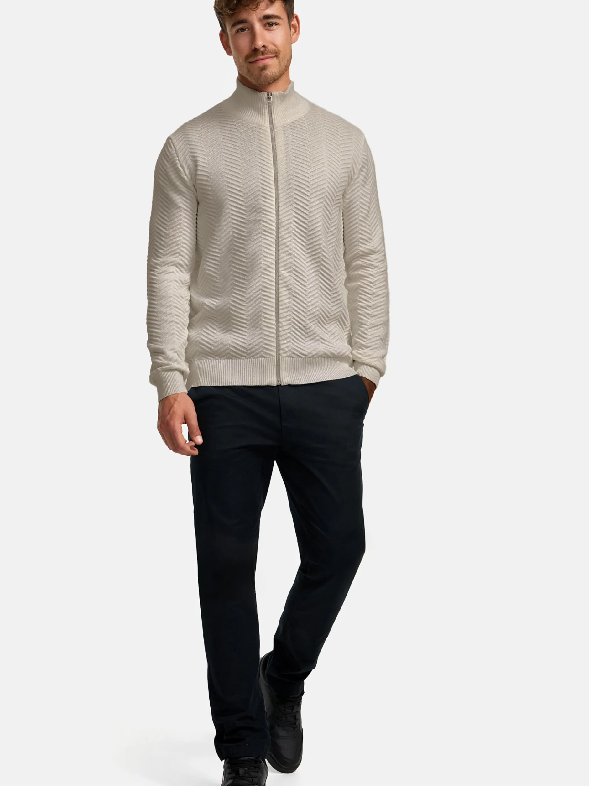 Kronstadt Herren Strickjacke - KSCarlo Zip in beige