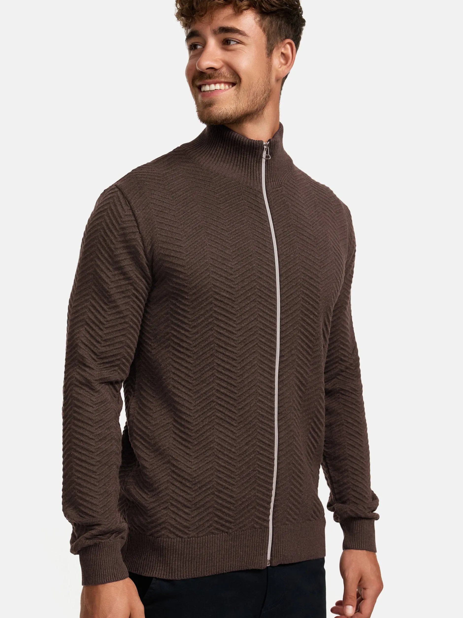 Kronstadt Herren Strickjacke - KSCarlo Zip in braun
