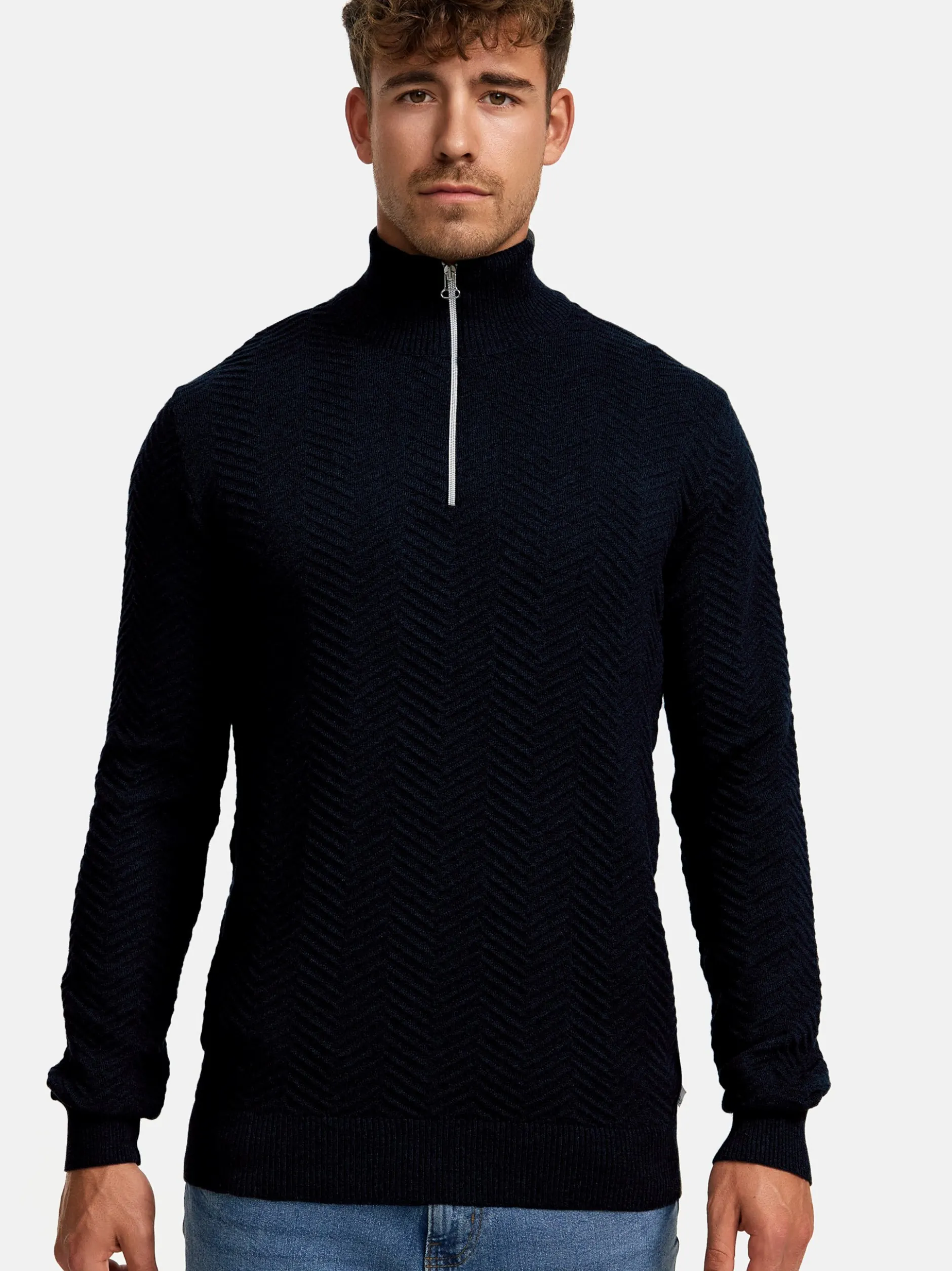 Kronstadt Herren Strickpullover - KSCarlo Half-Zip in blau