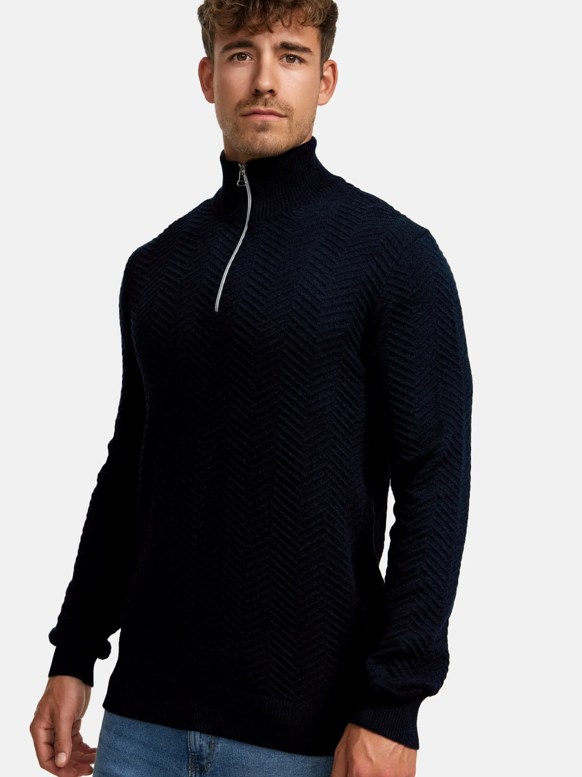 Kronstadt Herren Strickpullover - KSCarlo Half-Zip in blau