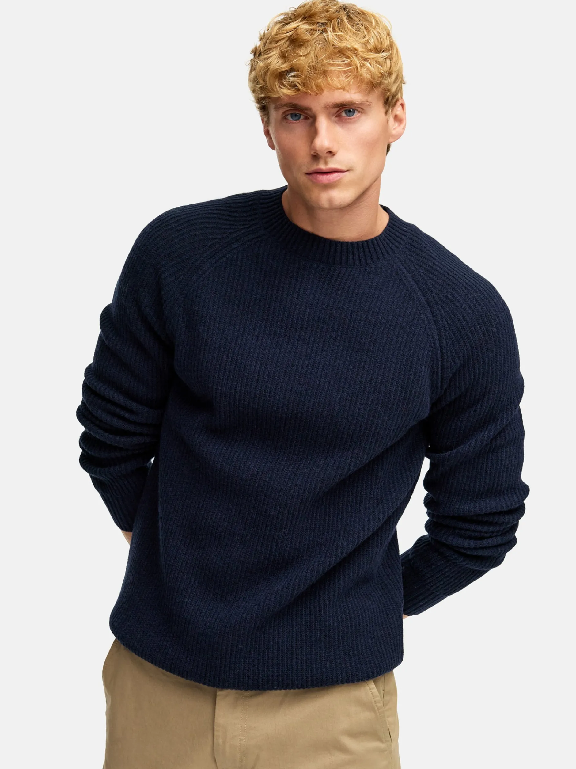 Kronstadt Herren Strickpullover - KSDorsey crew neck knit in blau
