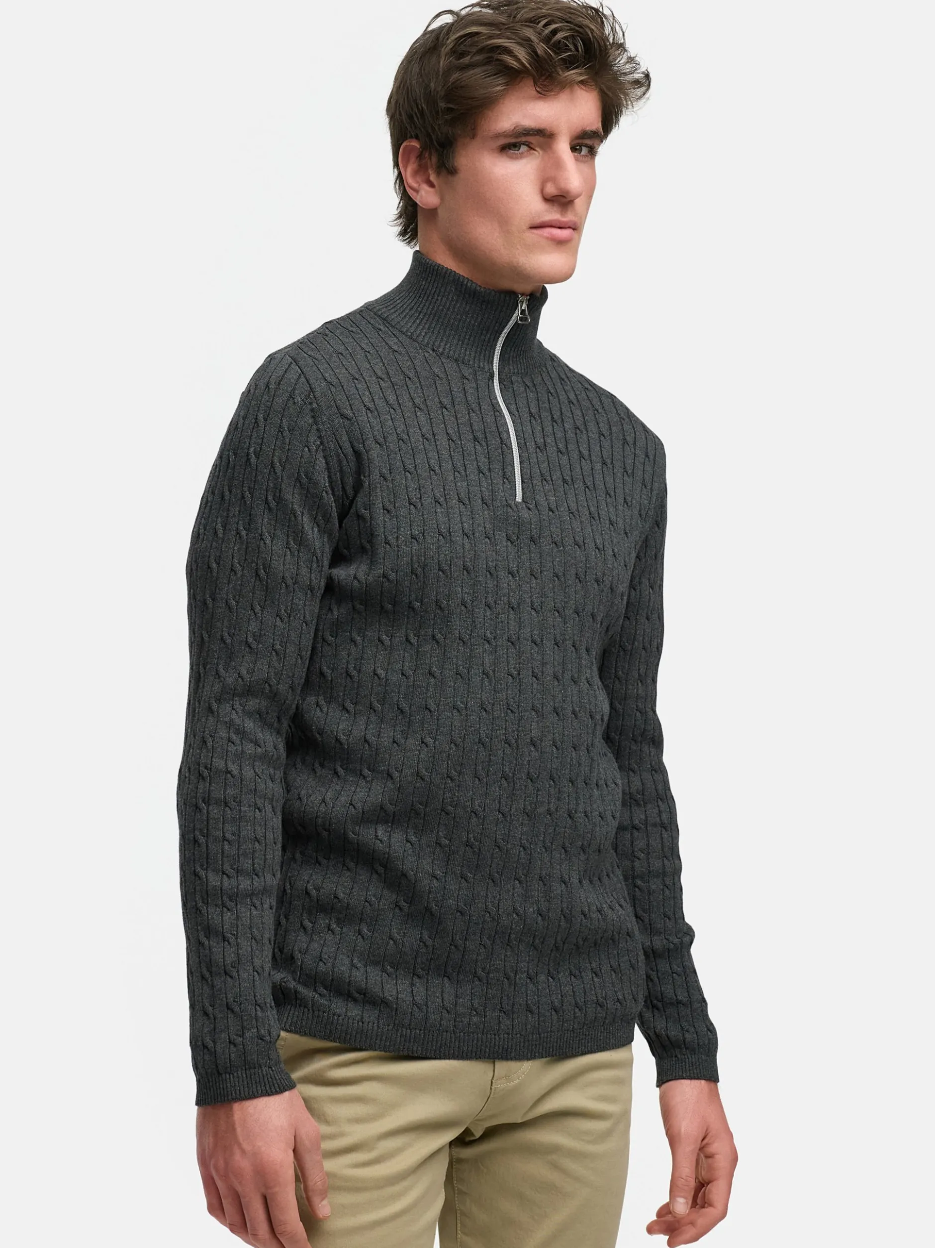 Kronstadt Herren Strickpullover - KSCable Half-Zip in anthrazit