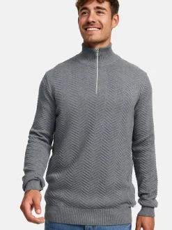 Kronstadt Herren Strickpullover - KSCarlo Half-Zip in hellgrau grau