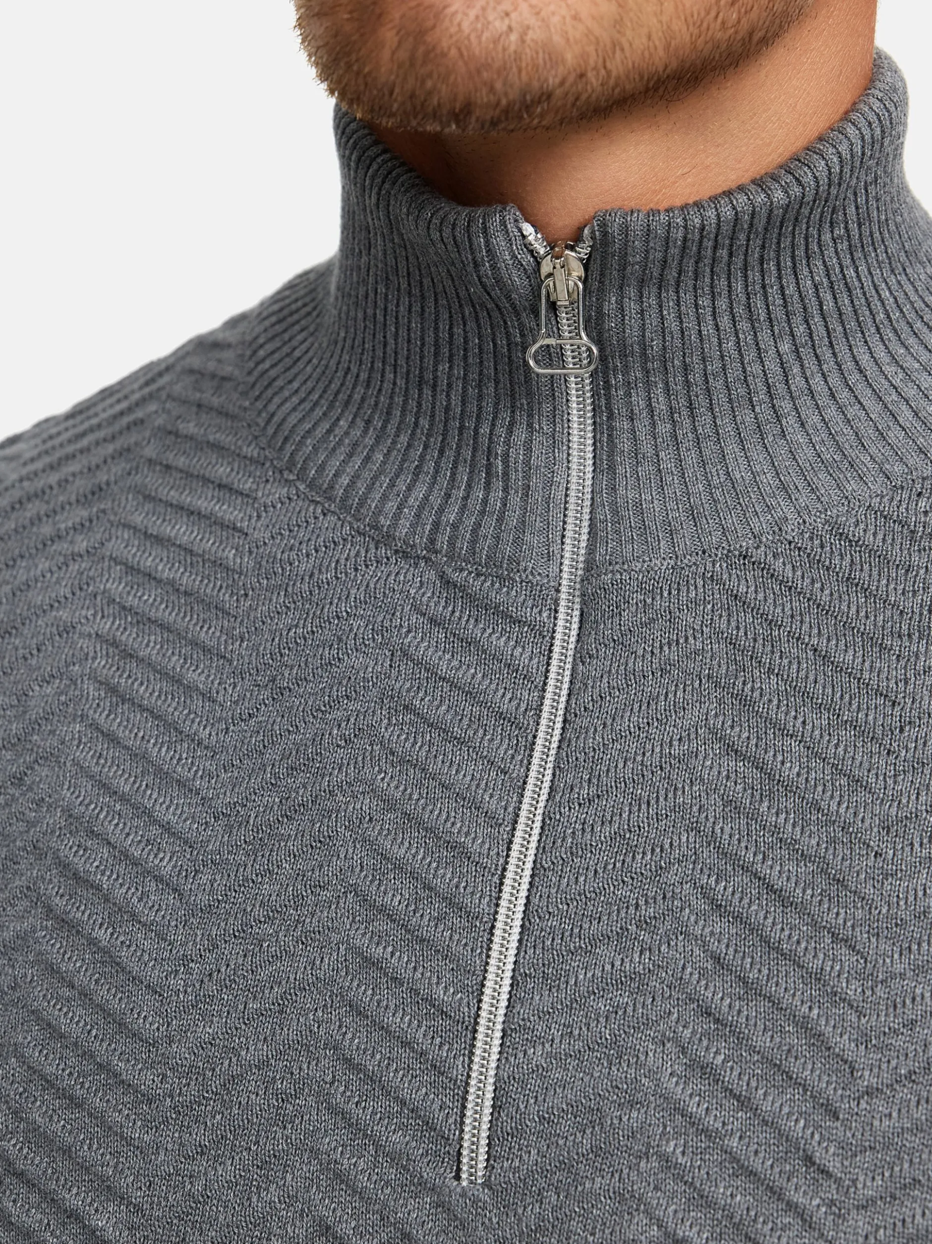 Kronstadt Herren Strickpullover - KSCarlo Half-Zip in hellgrau grau