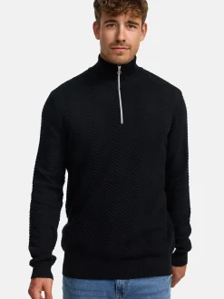 Kronstadt Herren Strickpullover - KSCarlo Half-Zip in schwarz