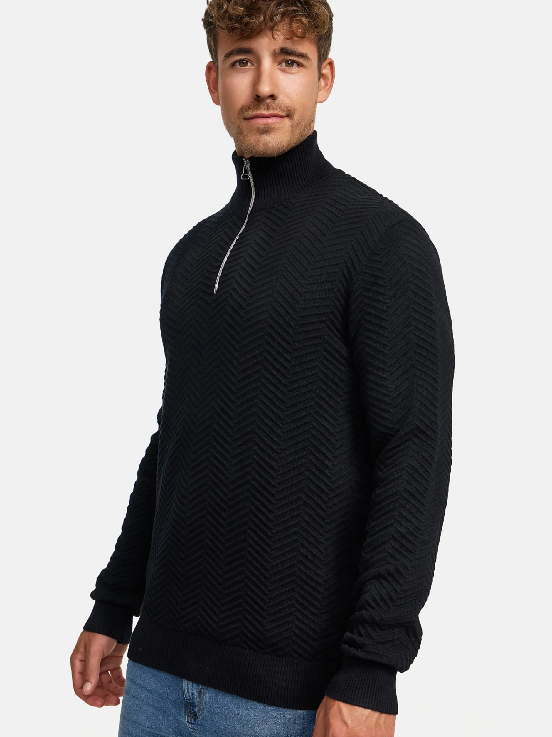 Kronstadt Herren Strickpullover - KSCarlo Half-Zip in schwarz