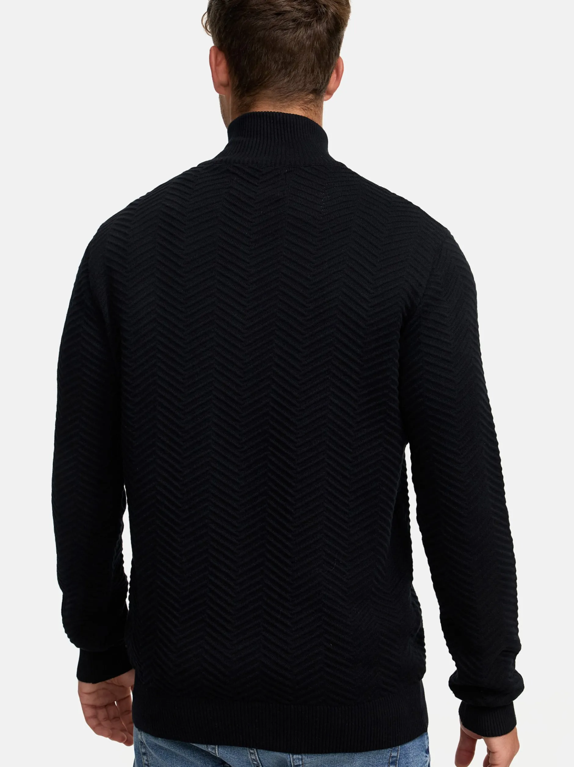 Kronstadt Herren Strickpullover - KSCarlo Half-Zip in schwarz