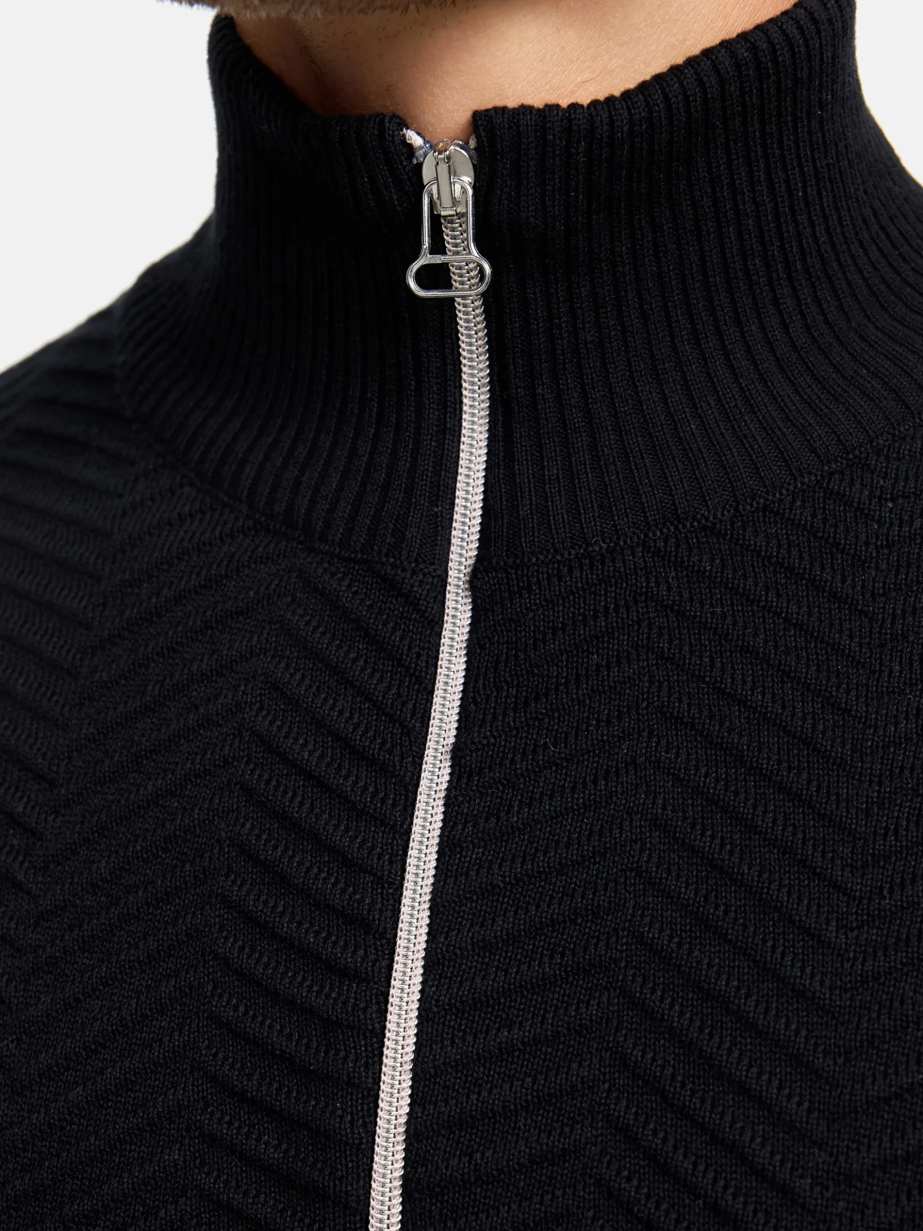 Kronstadt Herren Strickpullover - KSCarlo Half-Zip in schwarz
