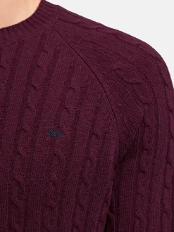 Kronstadt Herren Strickpullover - KSFlynn cabel crew neck knit in bordeaux