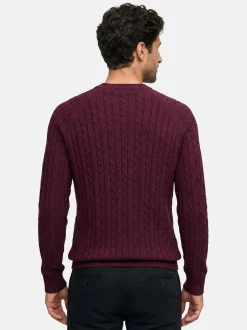 Kronstadt Herren Strickpullover - KSFlynn cabel crew neck knit in bordeaux
