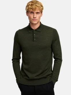 Kronstadt Herren Strickpullover - KSJohannes merino polo knit in khaki mehrfarbig