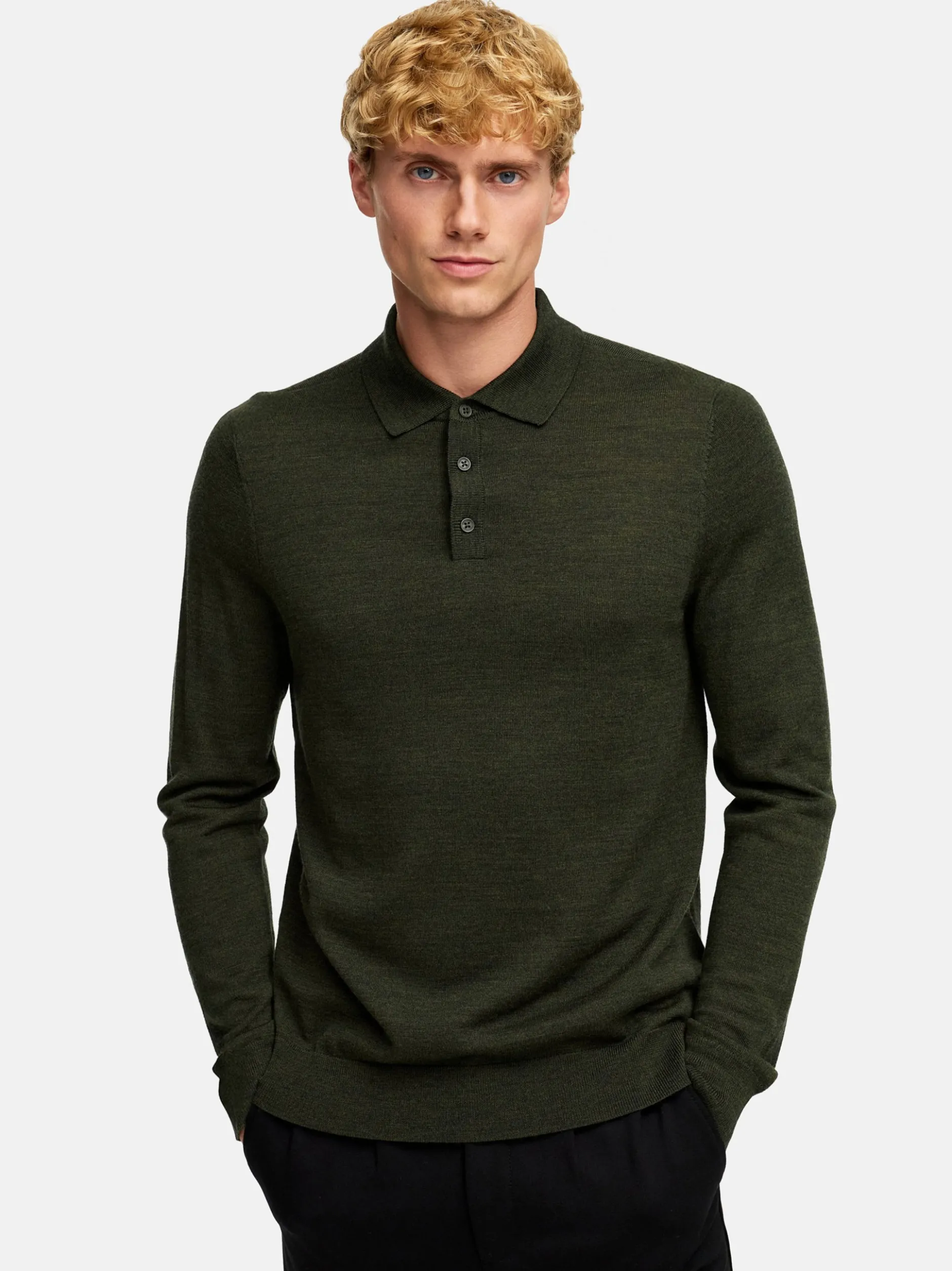 Kronstadt Herren Strickpullover - KSJohannes merino polo knit in khaki mehrfarbig