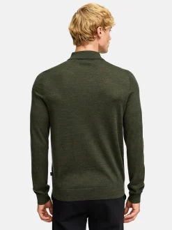 Kronstadt Herren Strickpullover - KSJohannes merino polo knit in khaki mehrfarbig