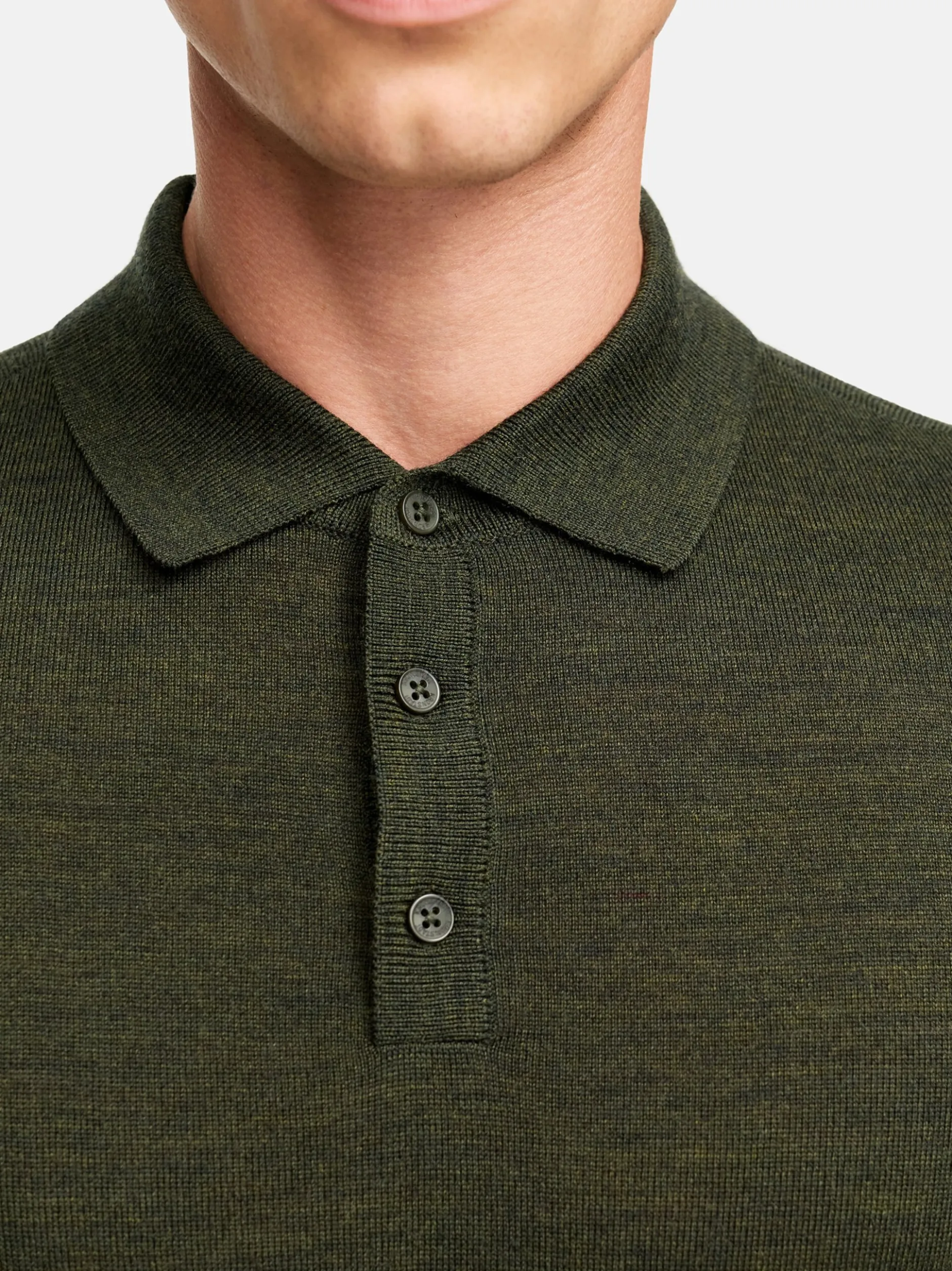 Kronstadt Herren Strickpullover - KSJohannes merino polo knit in khaki mehrfarbig