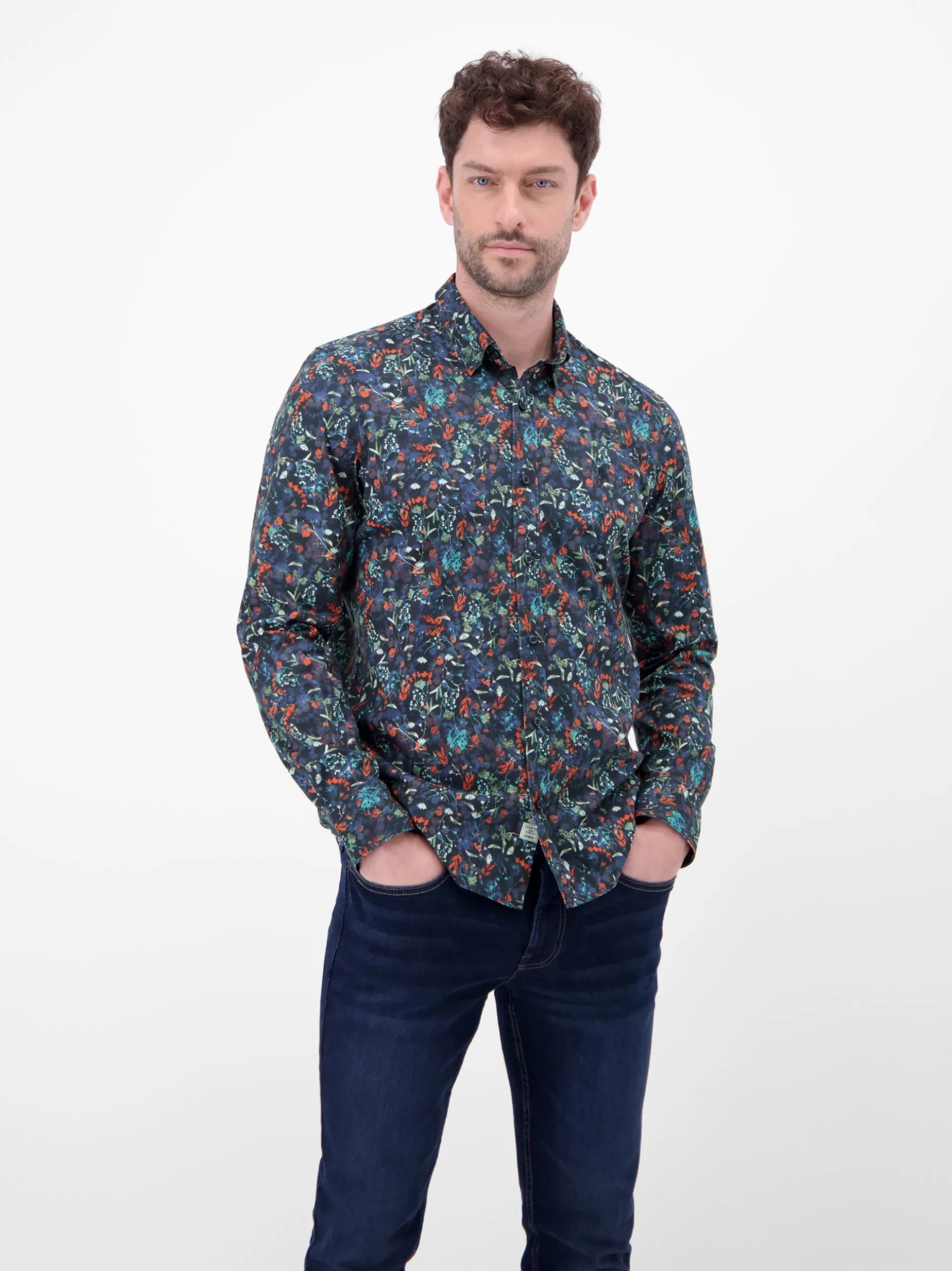 LERROS Herren Langarmhemd in blau
