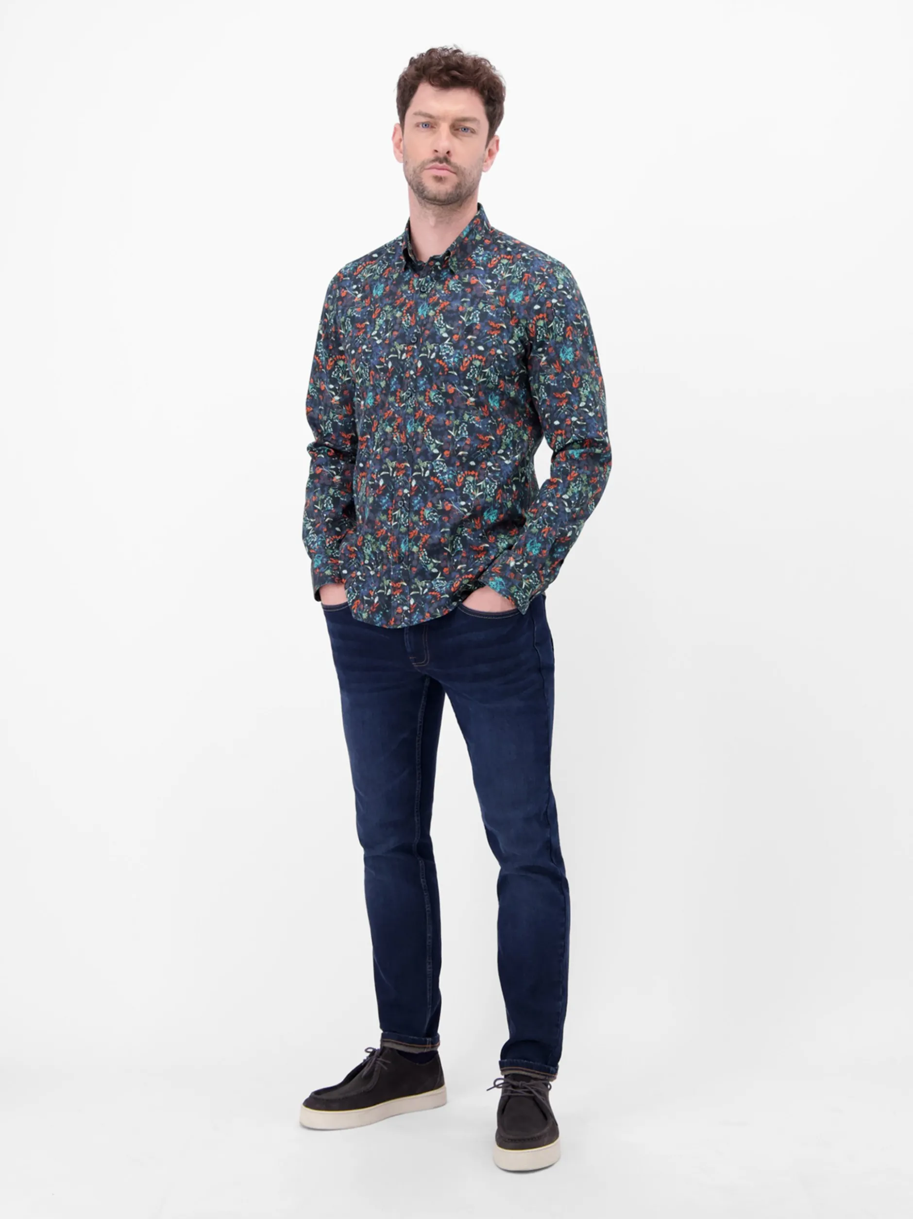 LERROS Herren Langarmhemd in blau