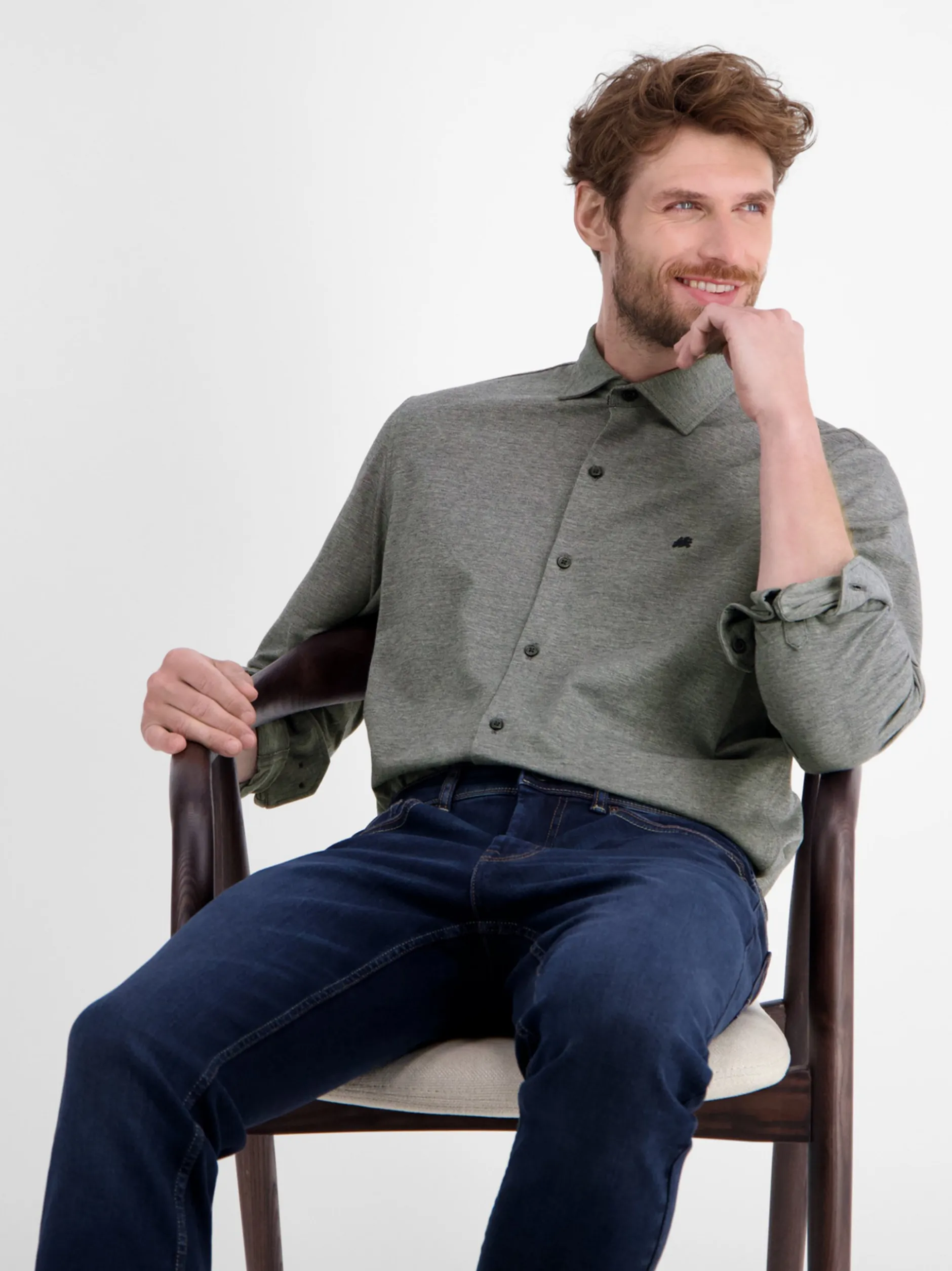LERROS Herren Langarmhemd in blau