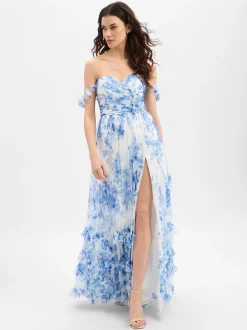 Luxuar Fashion Damen Abendkleid in ecru indigo