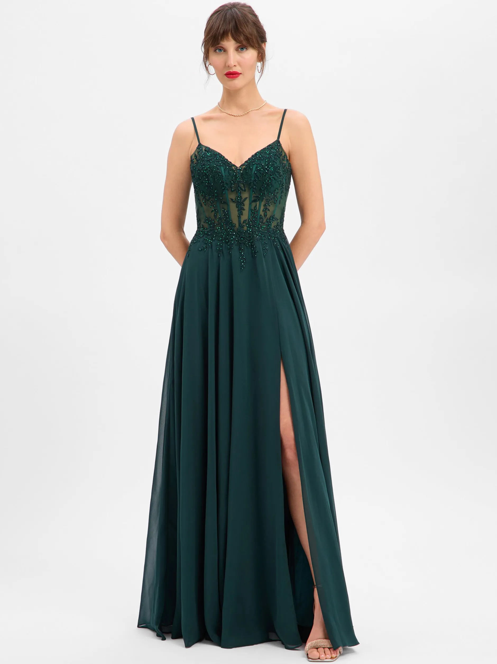 Luxuar Fashion Damen Abendkleid in tanne - Länge: lang